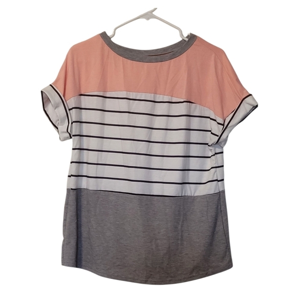 {BOGO FREE} Soft Colorblock Striped Pink and Gray Women's Top Size Large/XL - Picture 1 of 5